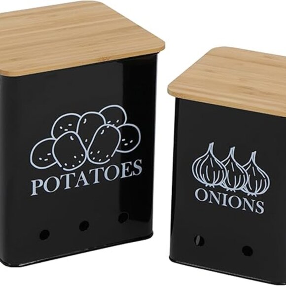 Potato Storage Onion Storage, 2 Piece Vegetable Storage Bins w/ Bamboo Lids - Picture 1 of 2
